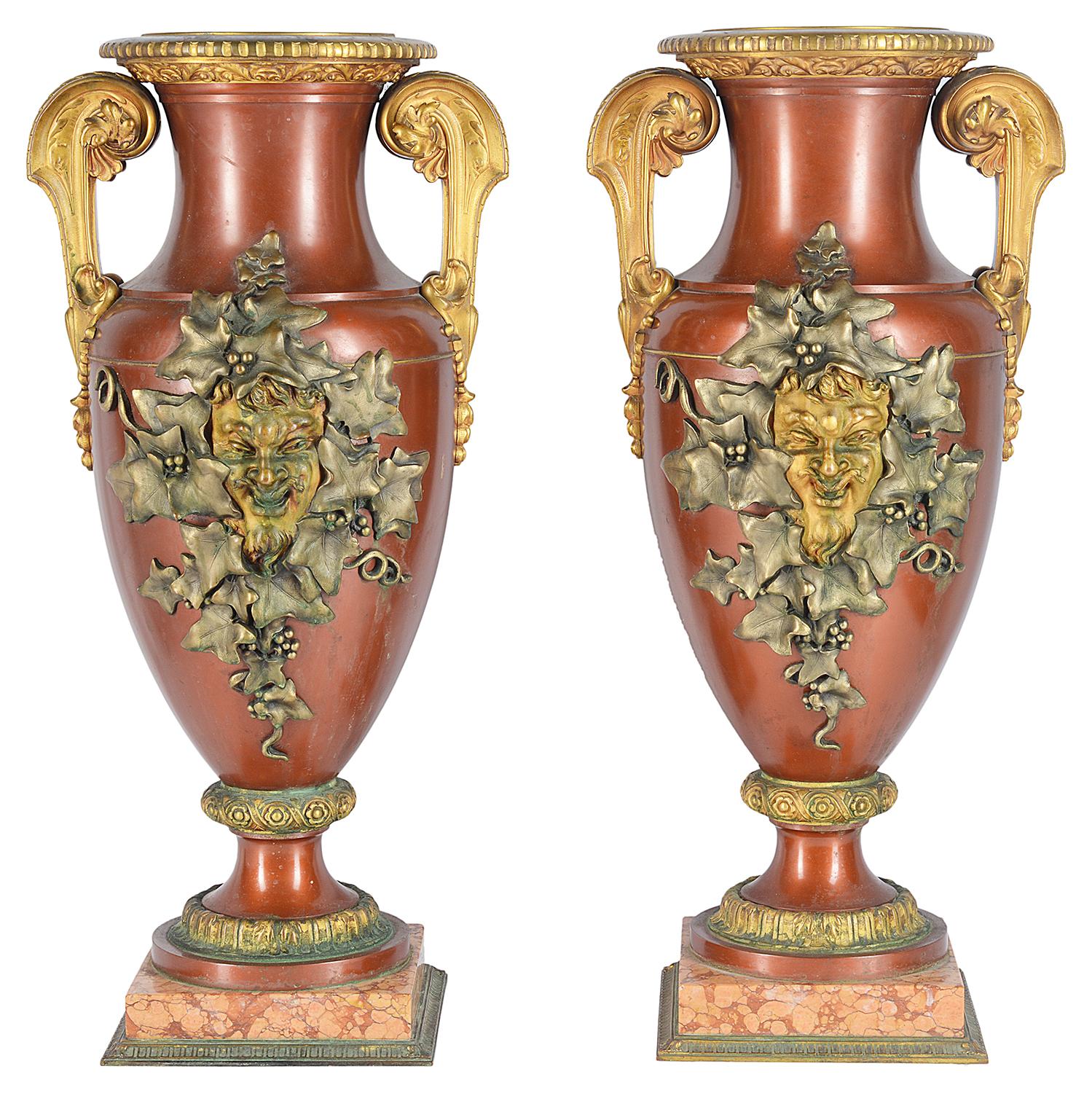 Large Pair of 19th Century Classical Bronze Urns