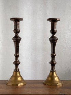 Large Pair of 19th Century danish candelsticks in patinated brass and bronze.