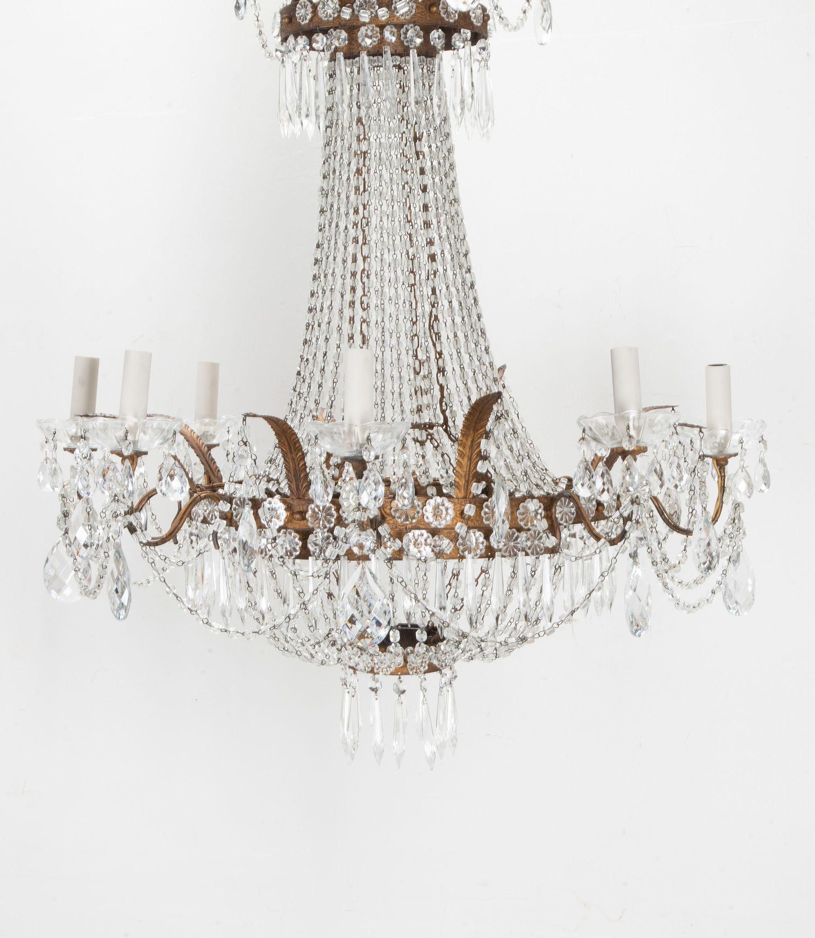 Large pair of late 19th Century French Empire chandeliers.
With gilt metal cages and fine crystal drops.
Newly rewired to UK standards.