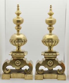 Large Pair of 19th Century English Andirons in Heavy Cast Brass