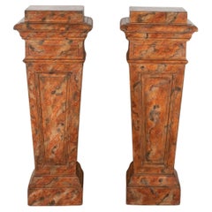 Large Pair of 19th Century Faux Marble Painted Oak Pedestals