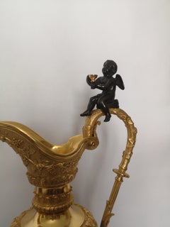 Large Pair of 19th Century French Bronze and Gilt Bronze Ewers