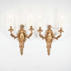 Large Pair of 19th Century French Empire Style Gilt Bronze Sconces