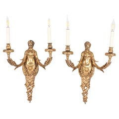 Large Pair of 19th Century French Empire Style Gilt Bronze Sconces