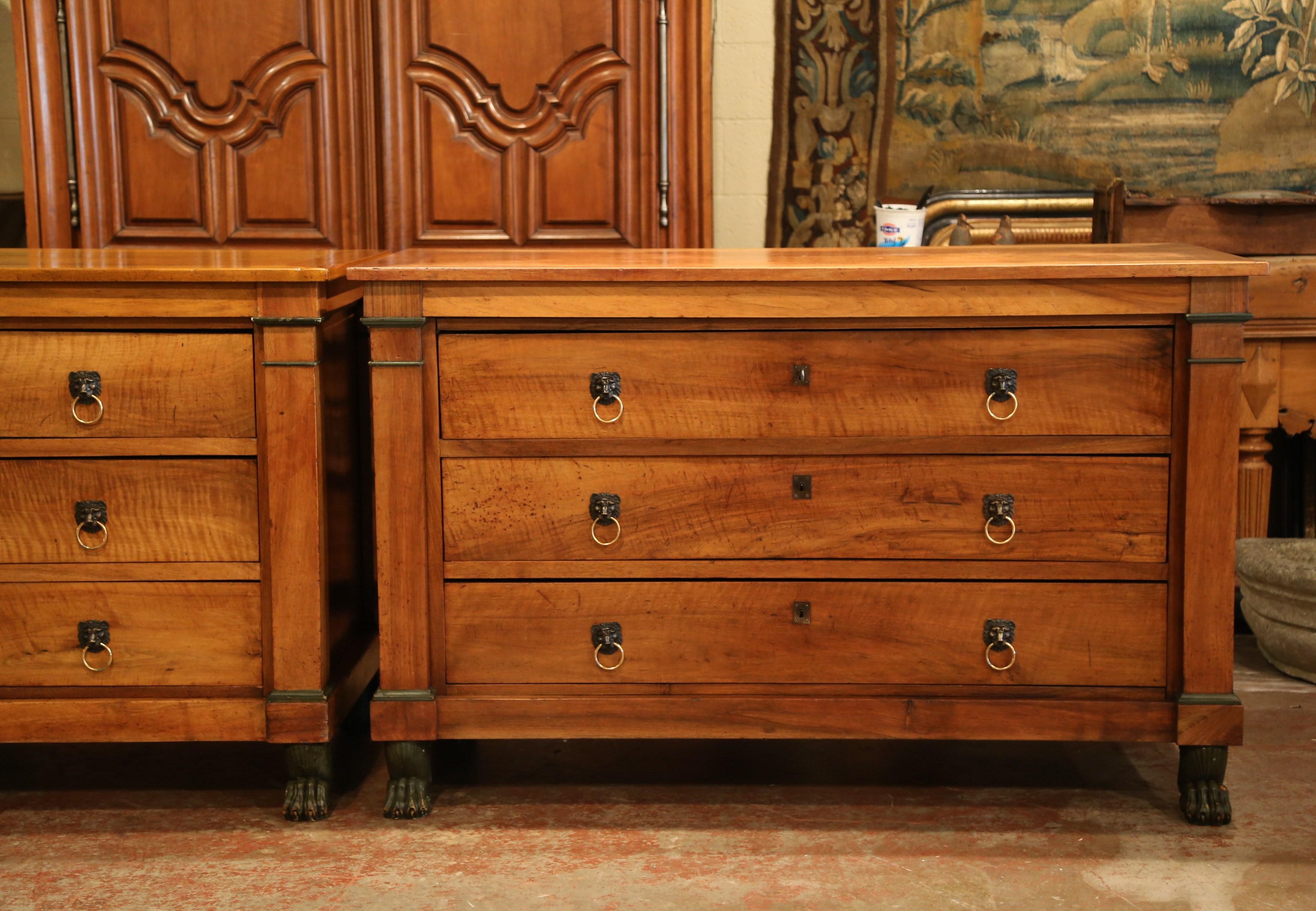 Hand-Carved Large Pair of 19th Century French Empire Walnut Chest of Drawers
