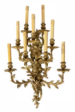 Large Pair of 19th Century French Gilt Bronze Wall Light Sconces