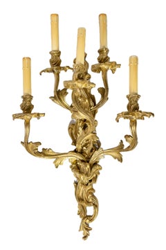 Large Pair of 19th Century French Gilt Bronze Wall Light Sconces