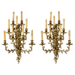 Large Pair of 19th Century French Gilt Bronze Wall Light Sconces