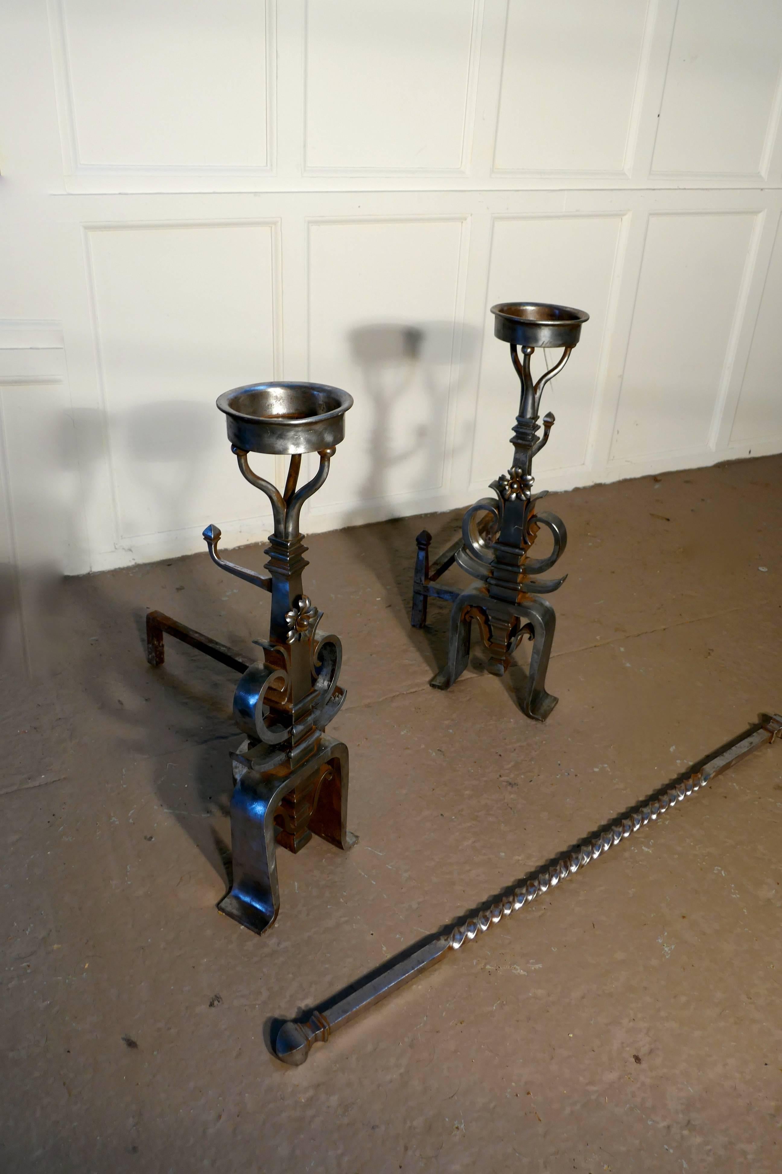 Large Pair of 19th Century French Iron Andirons or Fire Dogs 6