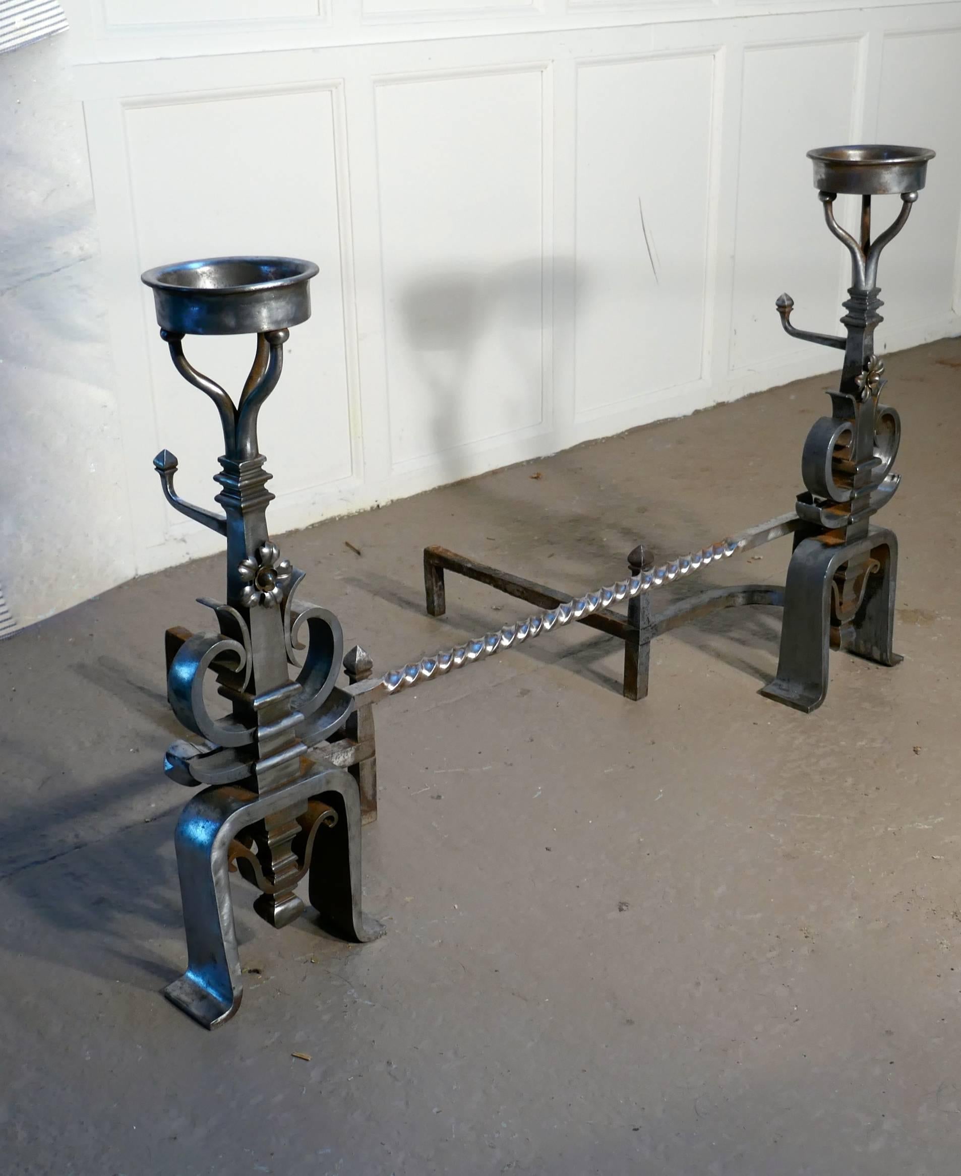 Large Pair of 19th Century French Iron Andirons or Fire Dogs In Good Condition In Chillerton, Isle of Wight