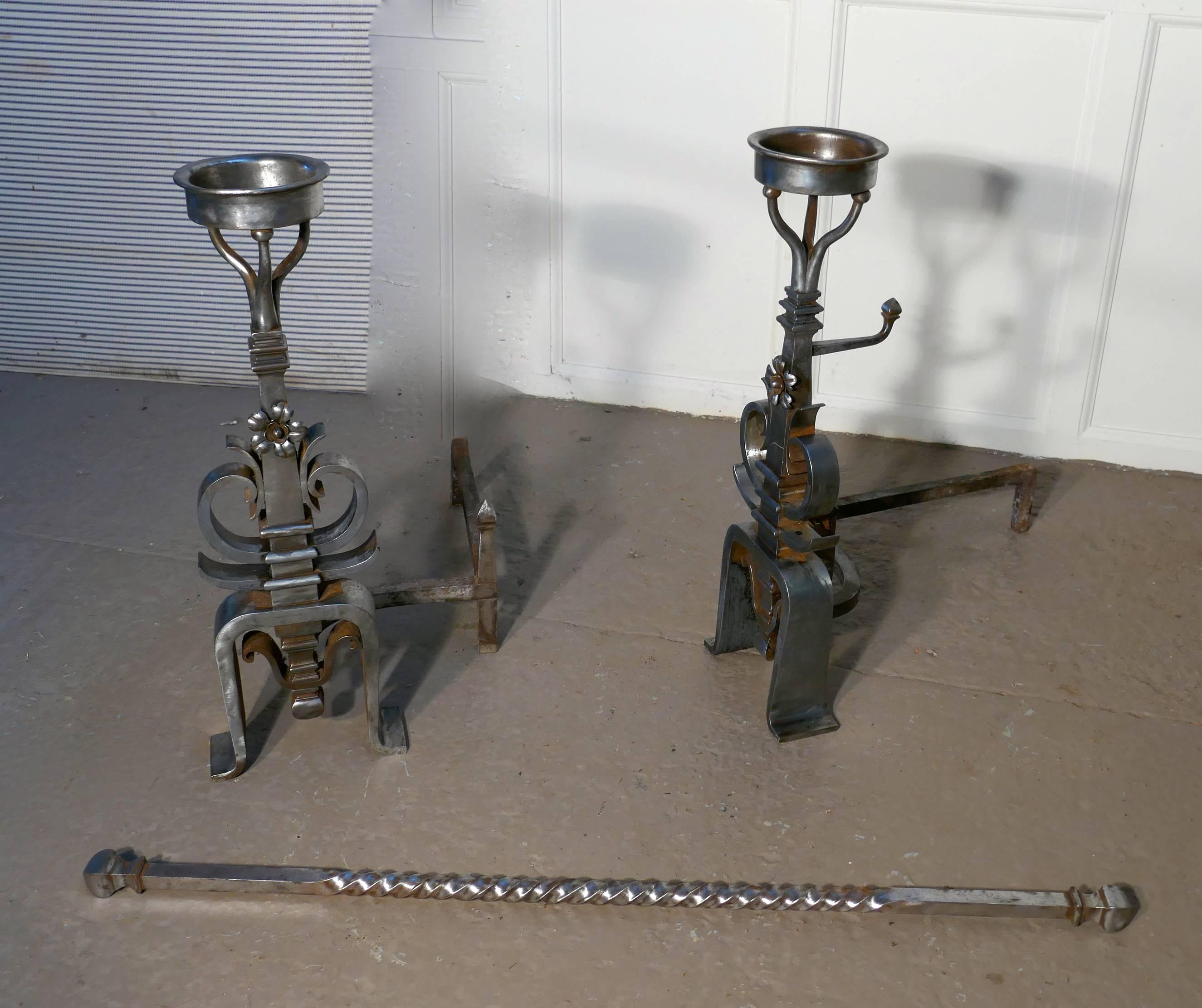 Large Pair of 19th Century French Iron Andirons or Fire Dogs 5