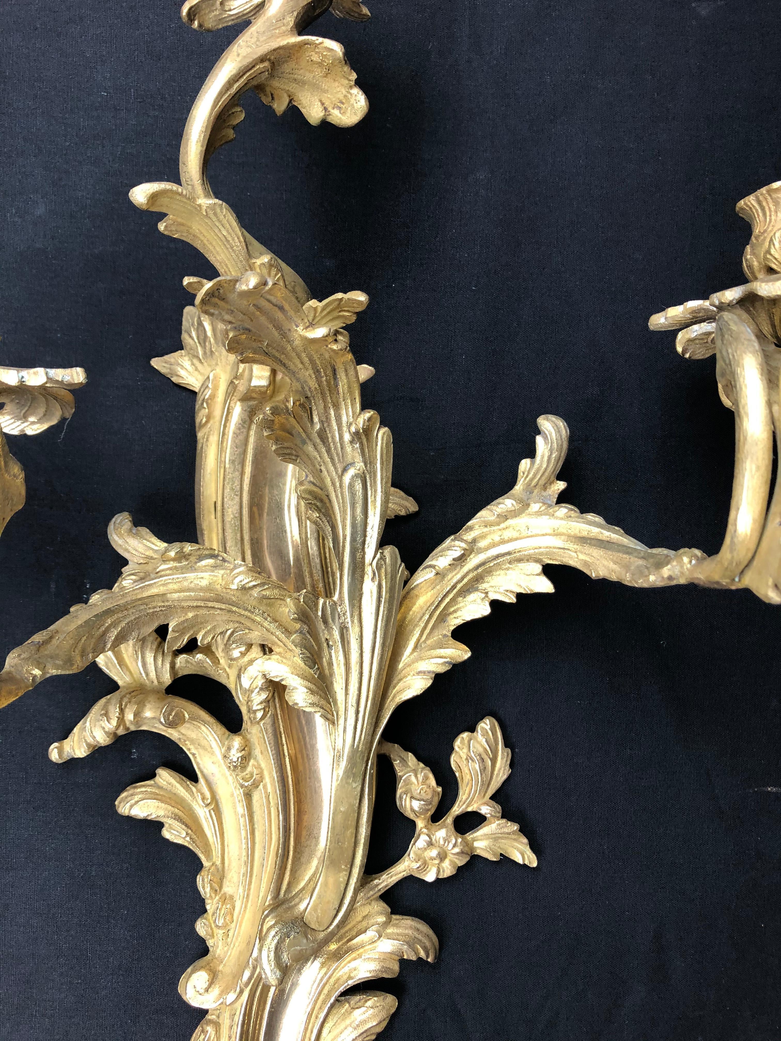Large Pair of 19th Century Louis XV Ormolu or Gilt Bronze Sconces  5