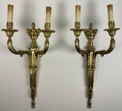 Large Pair of 19th Century French Louis XVI Style Bronze Two-Armed Wall Sconces