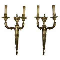Large Pair of 19th Century French Louis XVI Style Bronze Two-Armed Wall Sconces