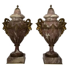 Large Pair of 19th Century French Marble and Gilt Bronze Casolettes
