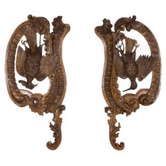 Large Pair of 19th Century French Oak Hunting Trophy Plaques of Dead Game Birds