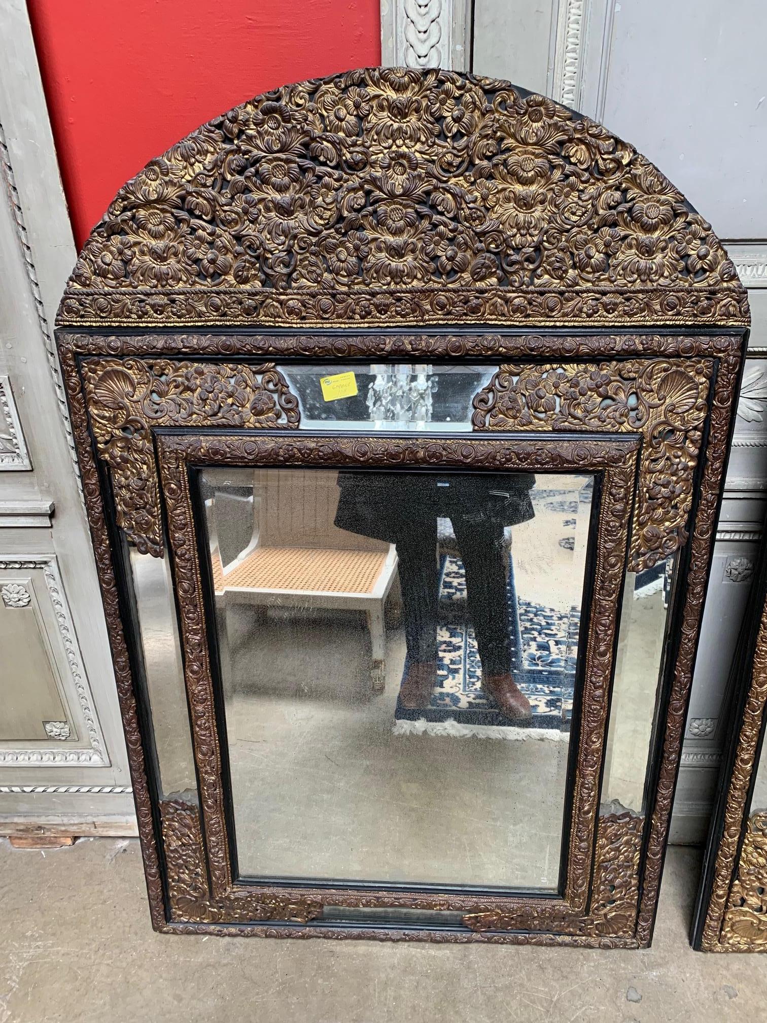 Large Pair of 19th Century French Regence Style Repousse Mirrors In Good Condition For Sale In Dallas, TX