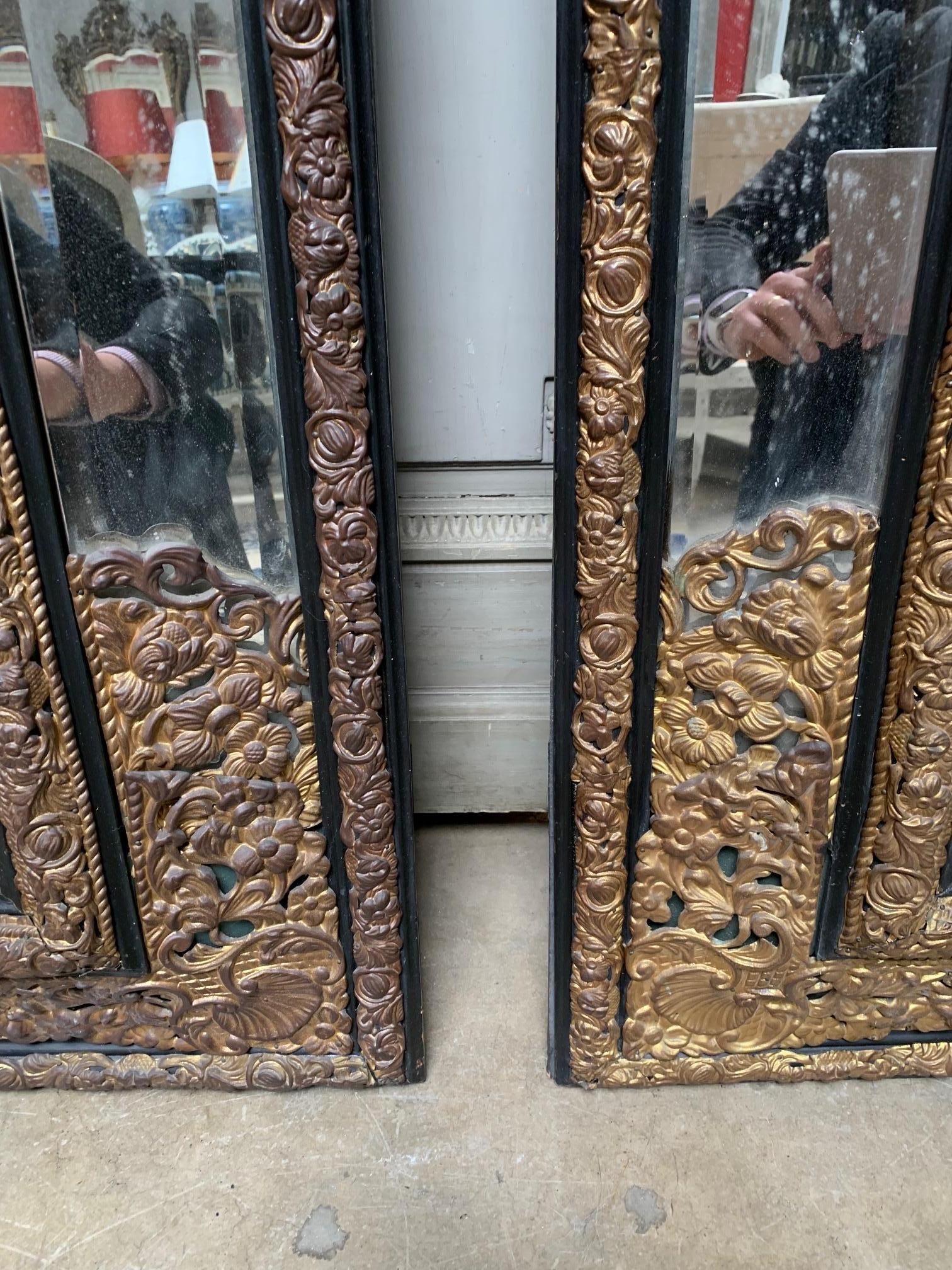 Large Pair of 19th Century French Regence Style Repousse Mirrors For Sale 1