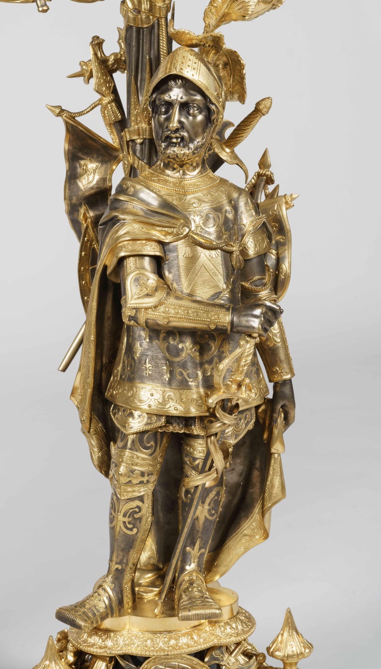 Large Pair of 19th Century French Silvered and Gilt Candelabra of