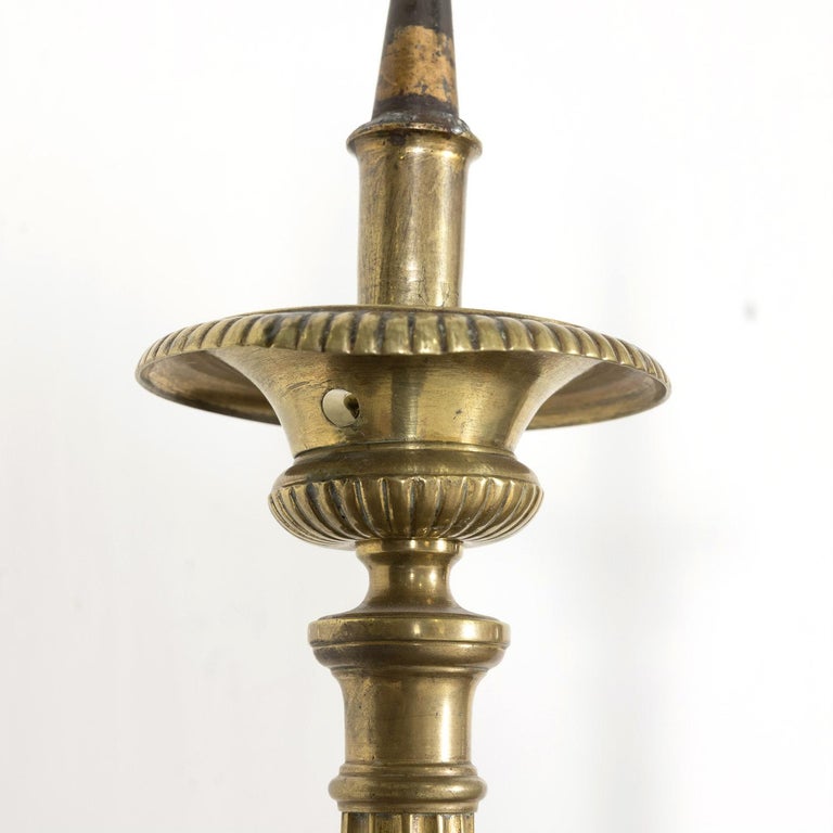 Large Pair of 19th Century French Solid Brass Altar Prickets or Candlesticks For Sale 6