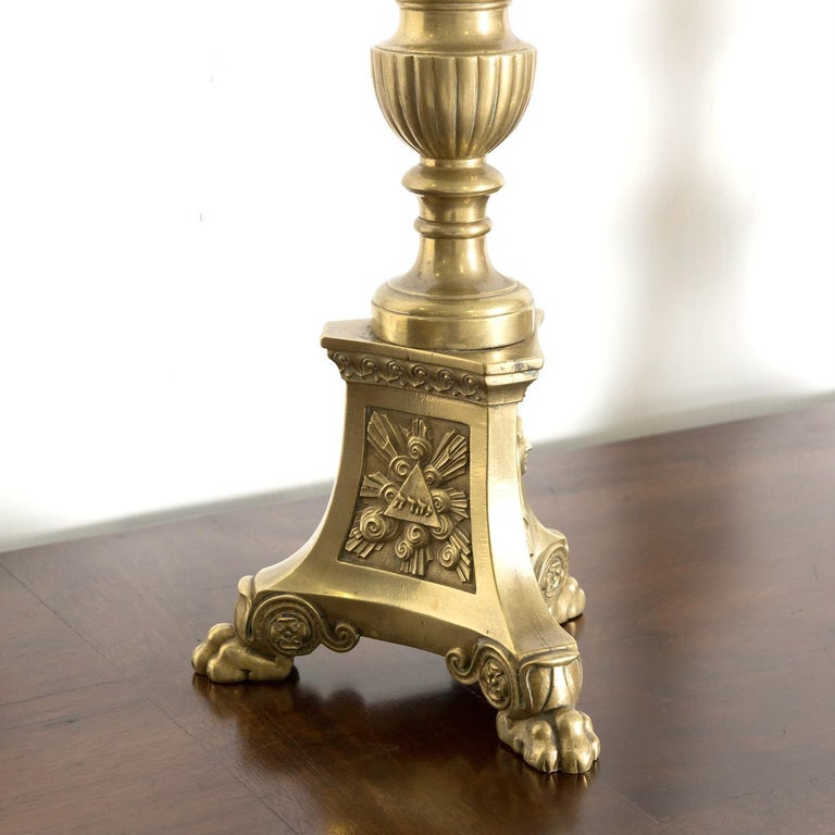 Large Pair of 19th Century French Solid Brass Altar Prickets or Candlesticks For Sale 7