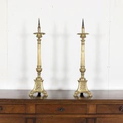 Large Pair of 19th Century French Solid Brass Altar Prickets or Candlesticks