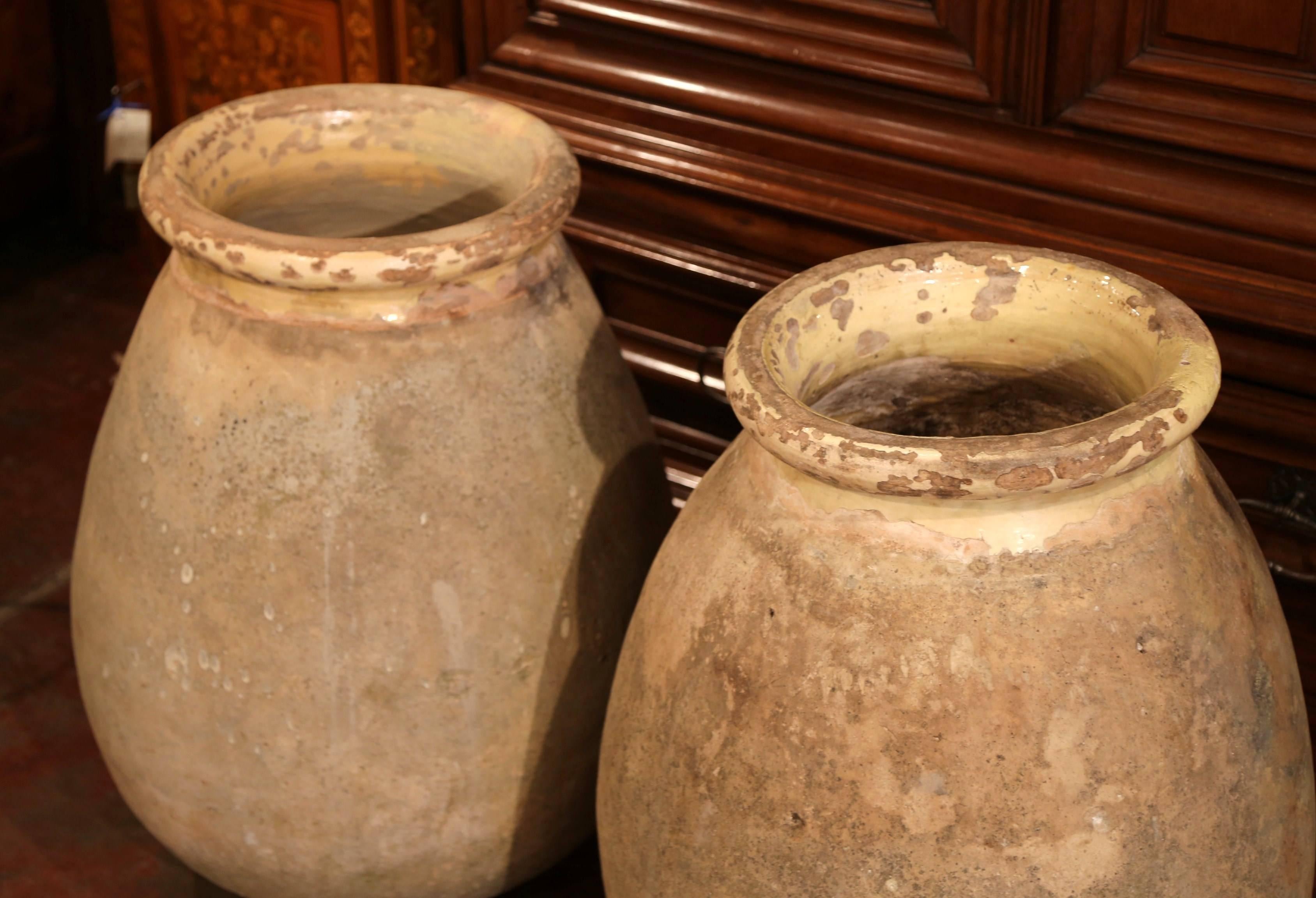 Ceramic Large Pair of 19th Century French Terracotta Olive Jar from Provence