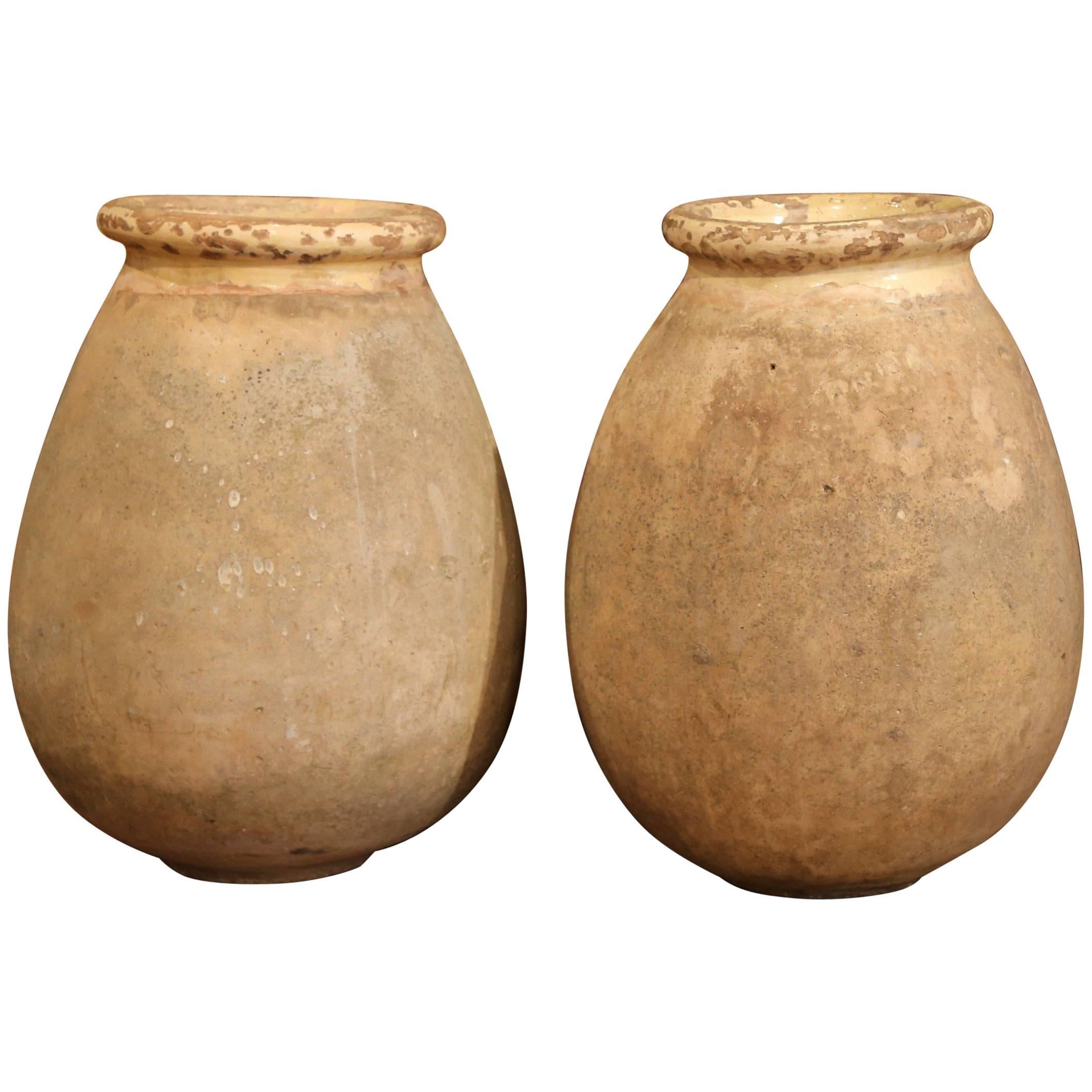 Large Pair of 19th Century French Terracotta Olive Jar from Provence