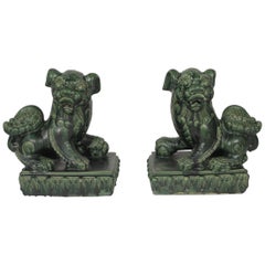 Large Pair of 19th Century Green Glazed Large Foo Dogs