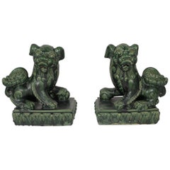 Large Pair of 19th Century Green Glazed Large Foo Dogs