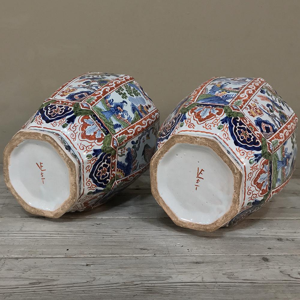 Large Pair of 19th Century Hand-Painted Delft Vases 5