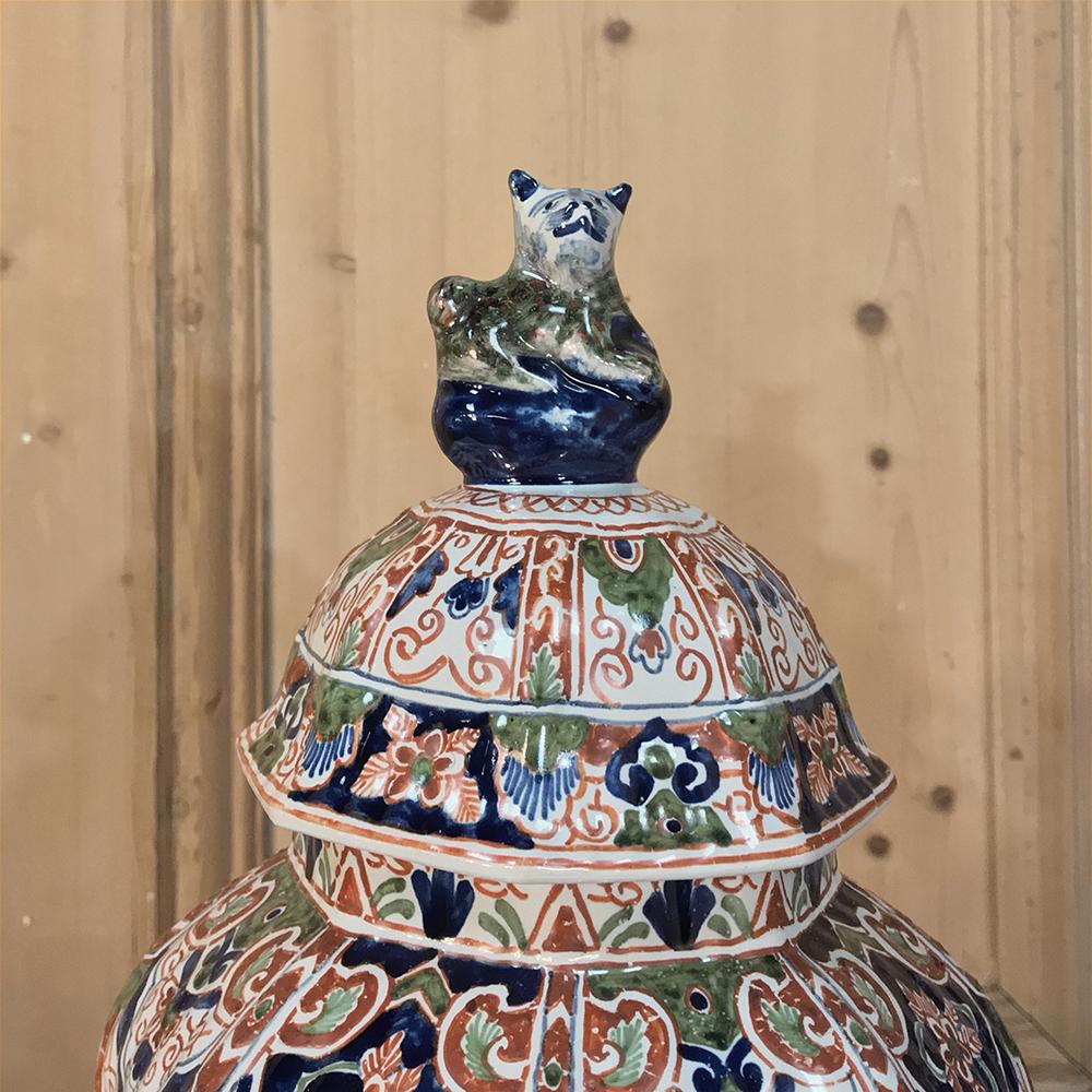 Late 19th Century Large Pair of 19th Century Hand-Painted Delft Vases