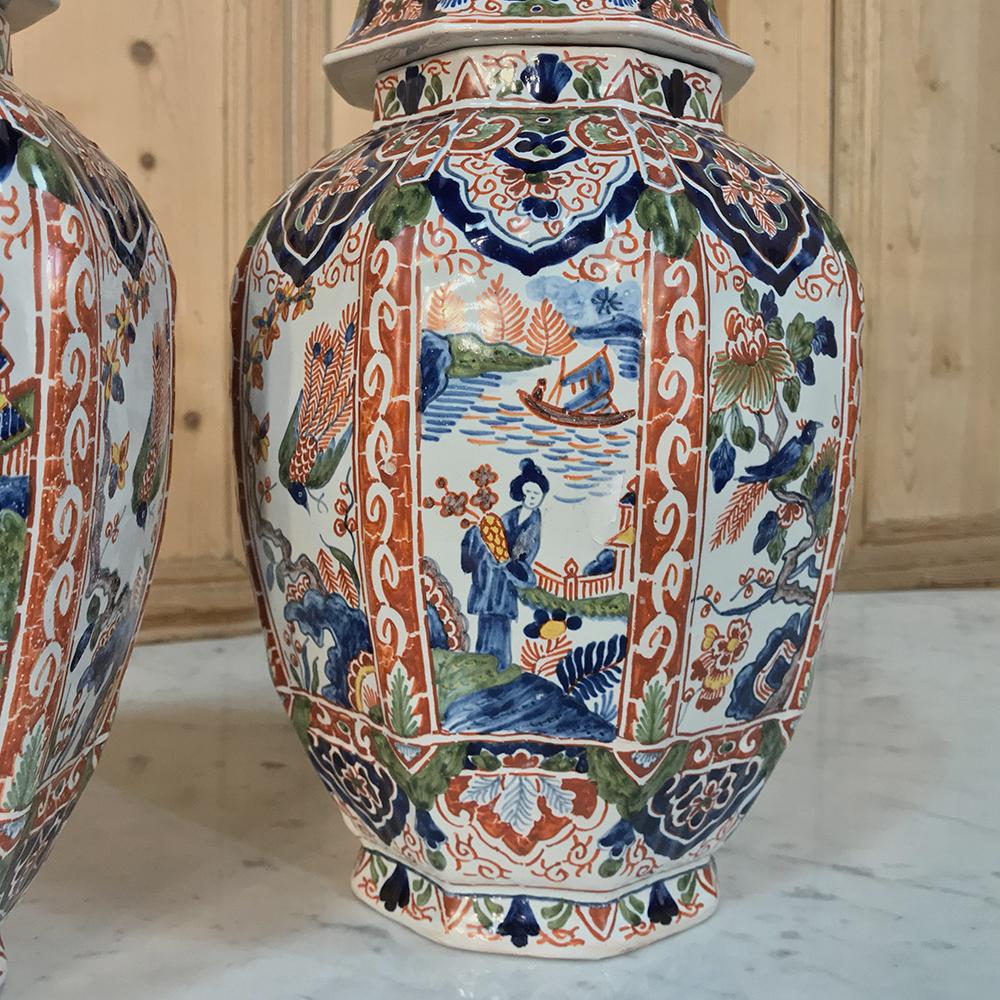 Large Pair of 19th Century Hand-Painted Delft Vases 1