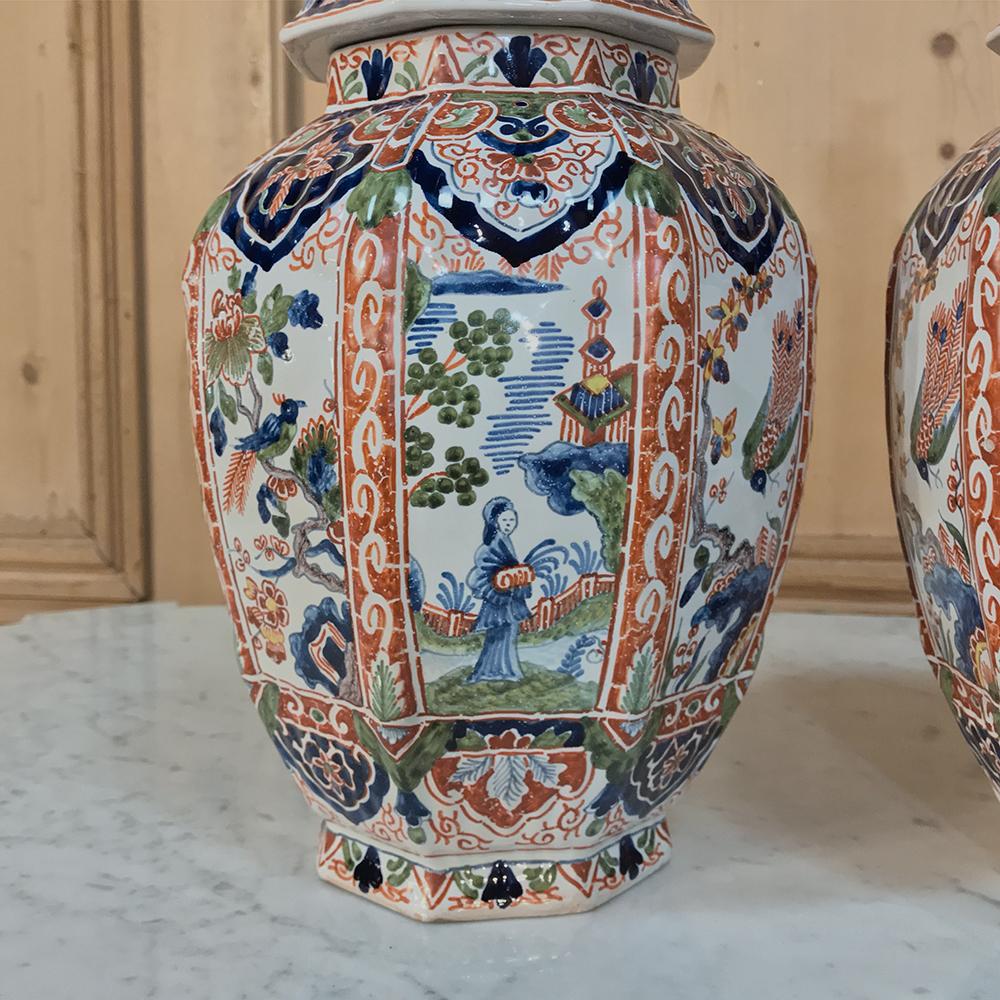 Large Pair of 19th Century Hand-Painted Delft Vases 2