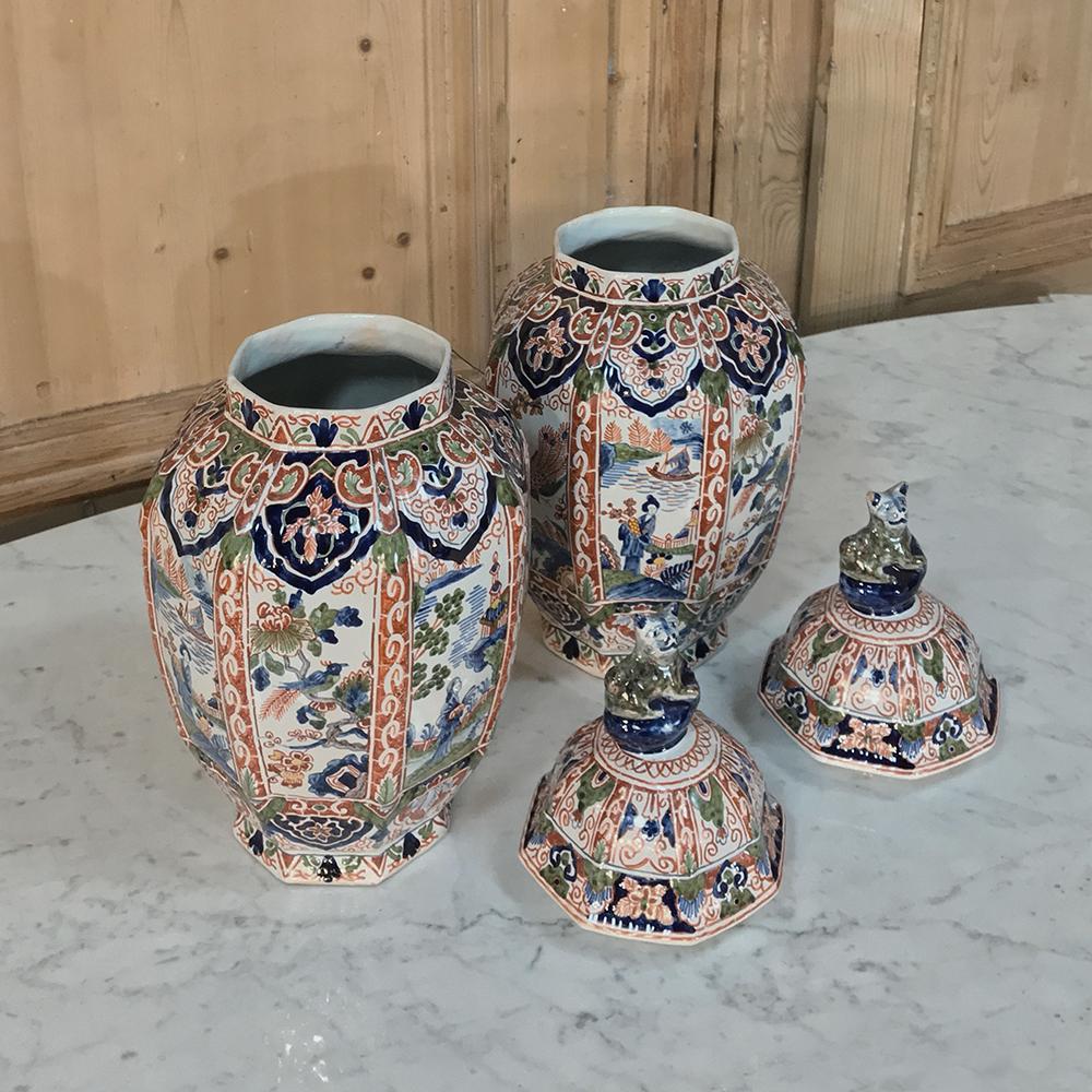 Large Pair of 19th Century Hand-Painted Delft Vases 3