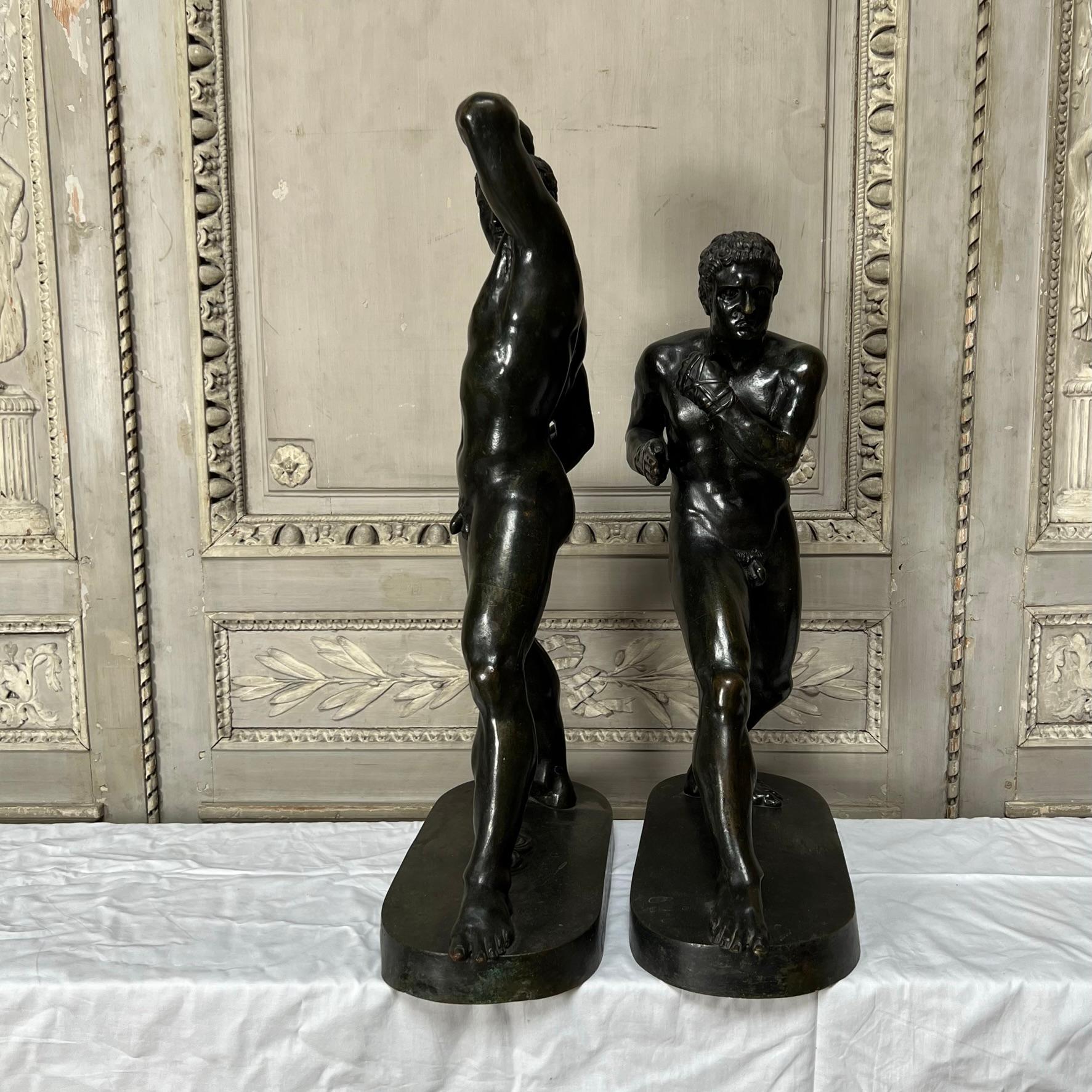  Large Pair of 19th Century Italian Bronzes of Creugas and Demoxenos  In Good Condition For Sale In Dallas, TX
