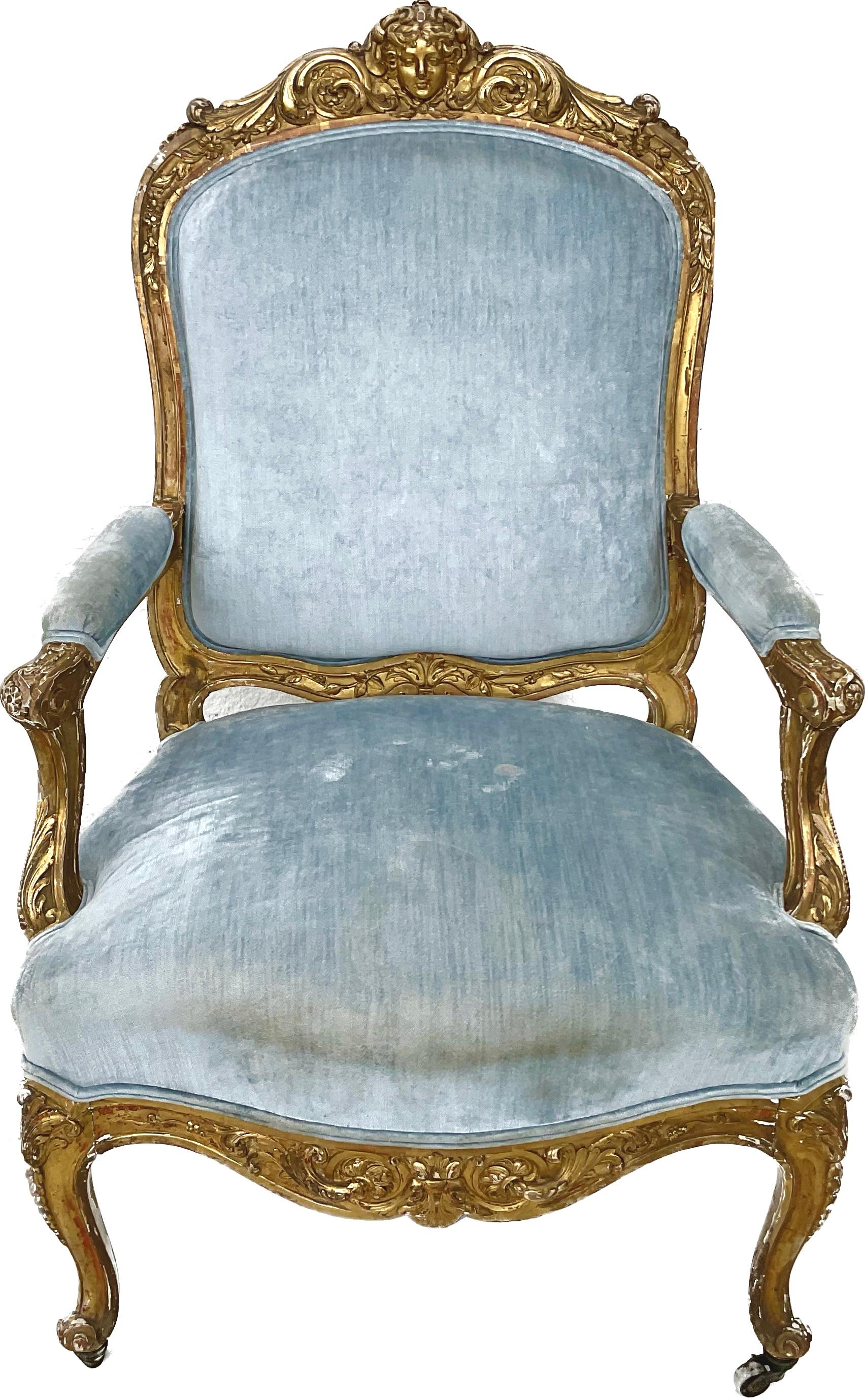 Large Pair of 19th Century Italian Carved Giltwood Armchairs In Good Condition For Sale In Bradenton, FL