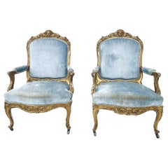 Large Pair of 19th Century Italian Carved Giltwood Armchairs