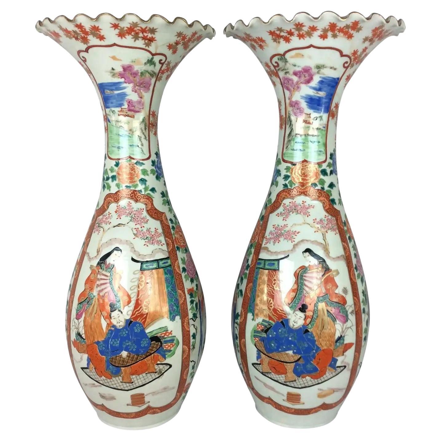 Large Pair of 19th Century Japanese Imari Porcelain Floor Vases For Sale