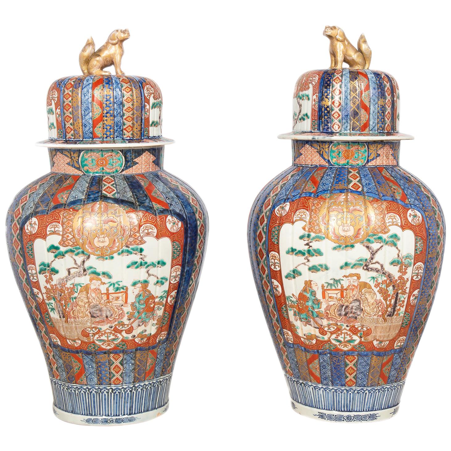 Large Pair of 19th Century Imari Vases
