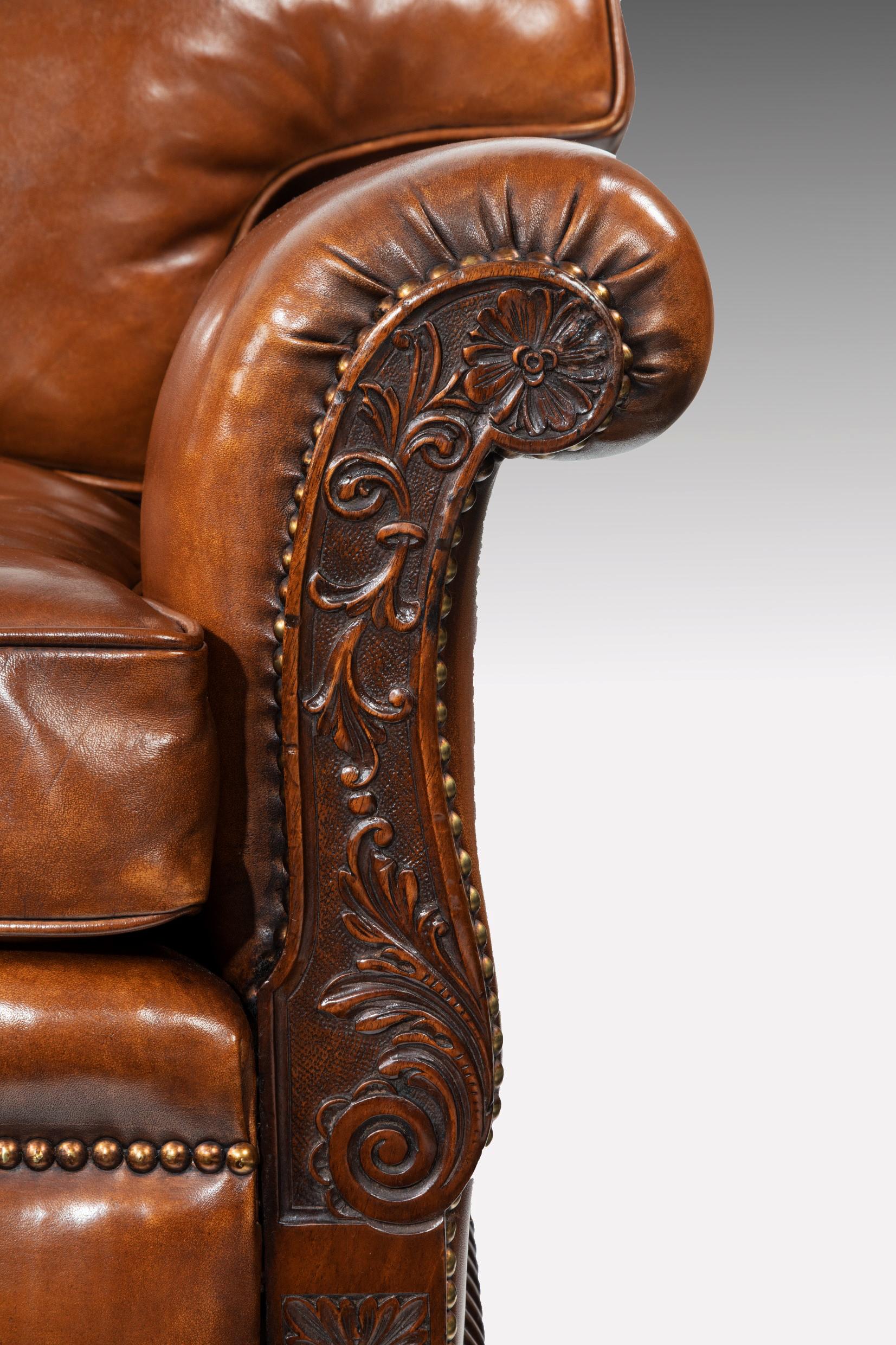 Large Pair of 19th Century Mahogany Country House Leather Armchairs 5