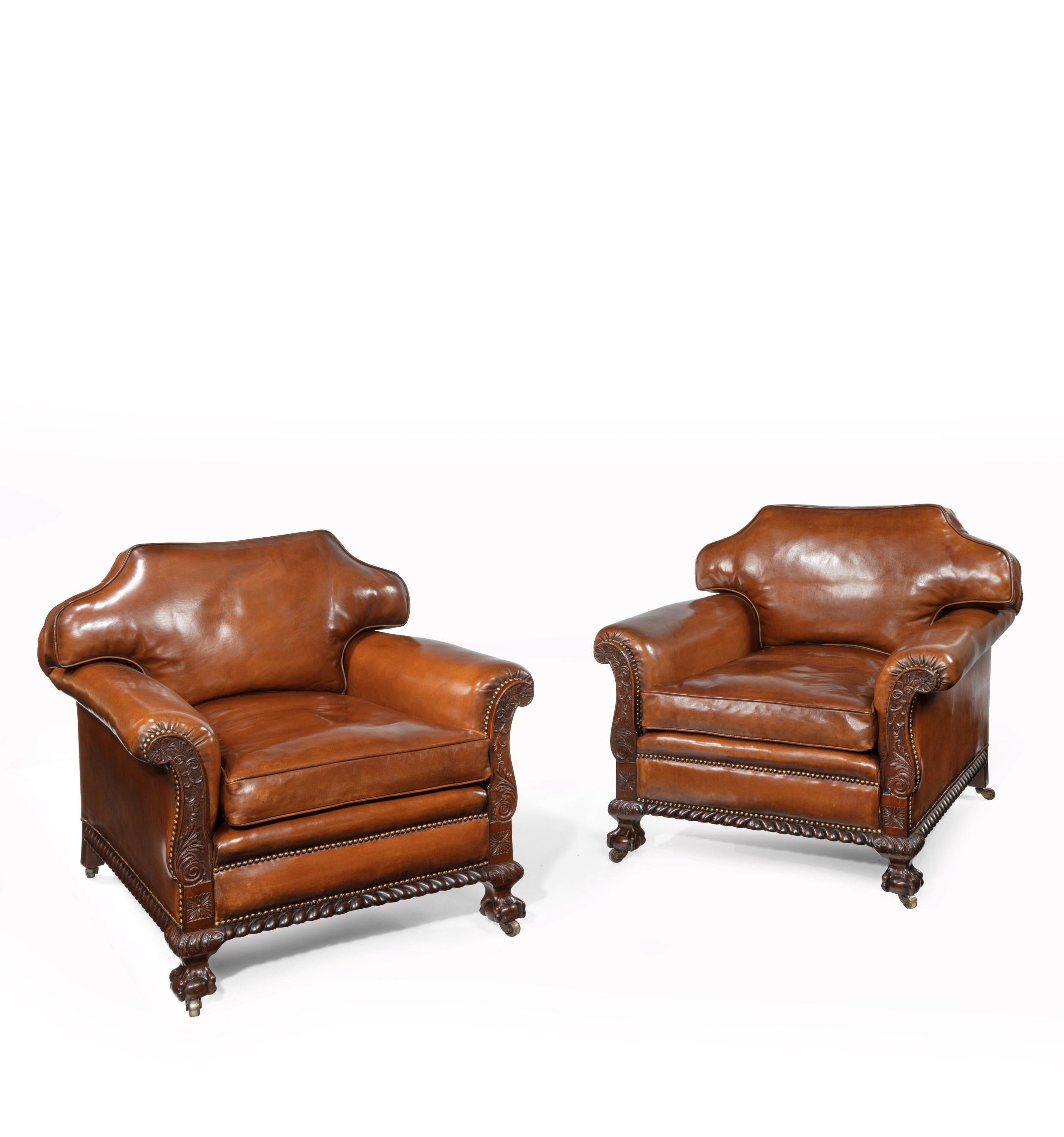 Large Pair of 19th Century Mahogany Country House Leather Armchairs 8