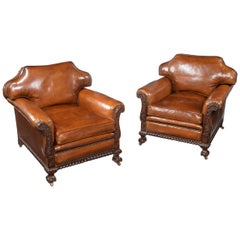 Large Pair of 19th Century Mahogany Country House Leather Armchairs