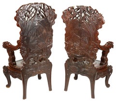 Large Pair of 19th Century Oriental Armchairs