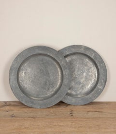 Large Pair of 19th Century Pewter Platters, Dated 1885