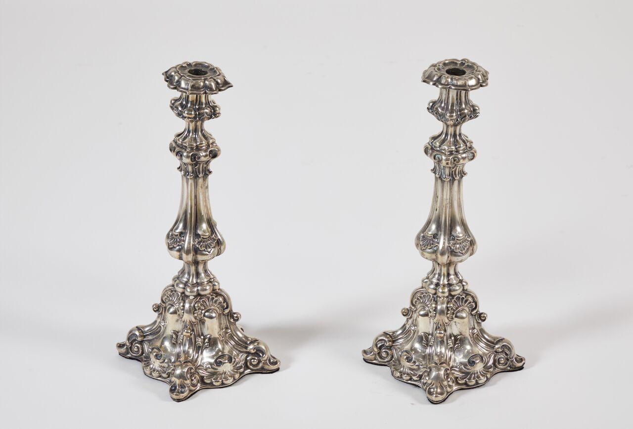 Large pair of 19th century sterling silver candlesticks, France
These would make a stunning addition to a festive mantel or holiday tablescape. 

Weighted.