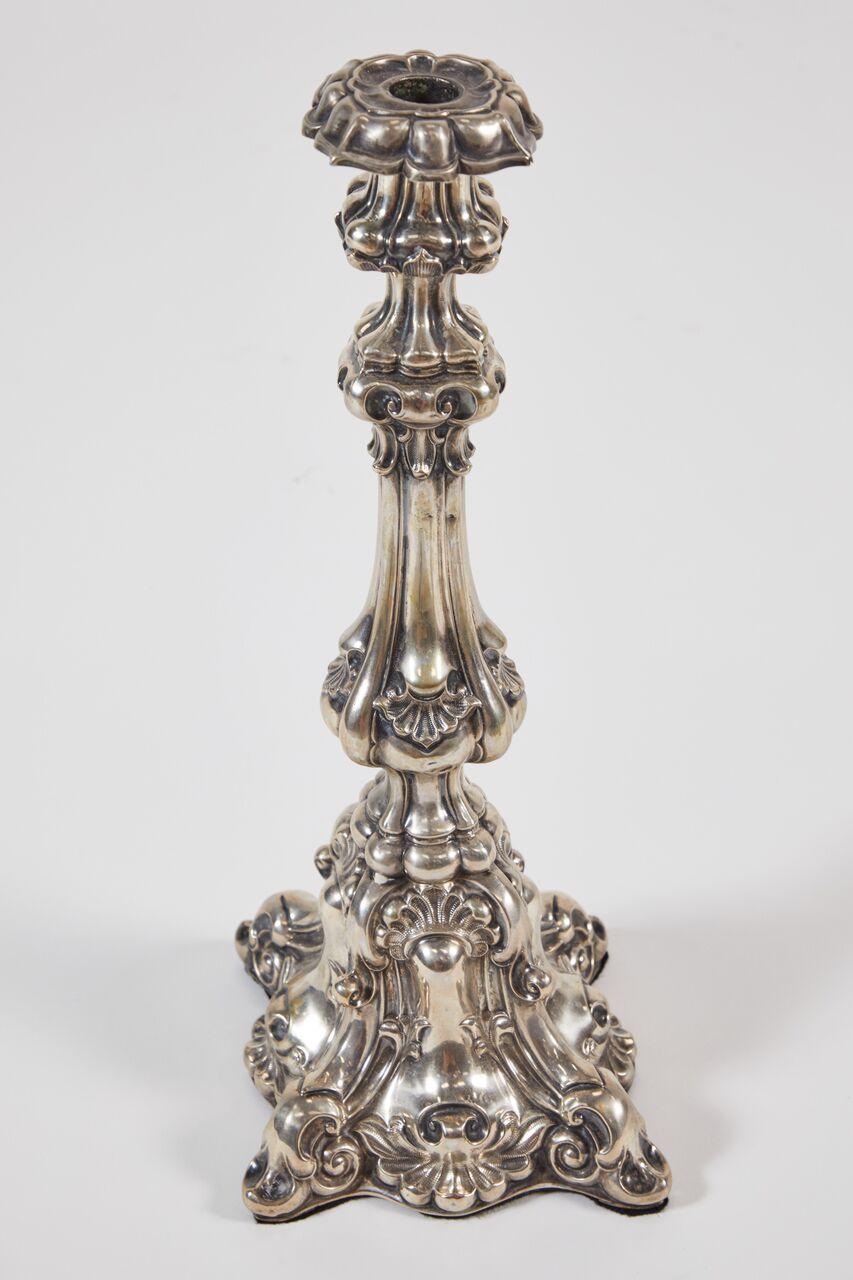Large Pair of 19th Century Sterling Silver Candlesticks, France In Excellent Condition In Los Angeles, CA