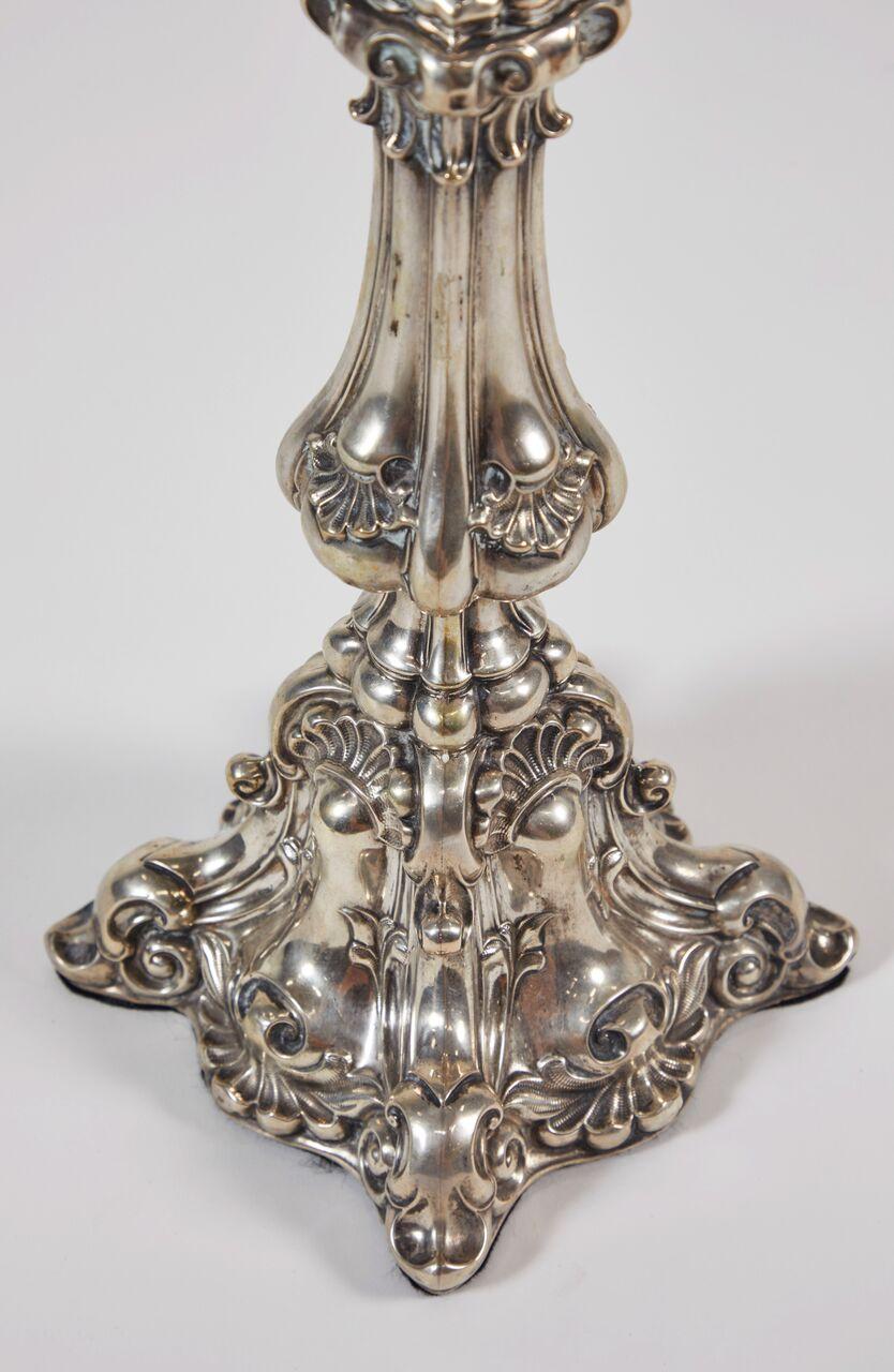 Large Pair of 19th Century Sterling Silver Candlesticks, France 1