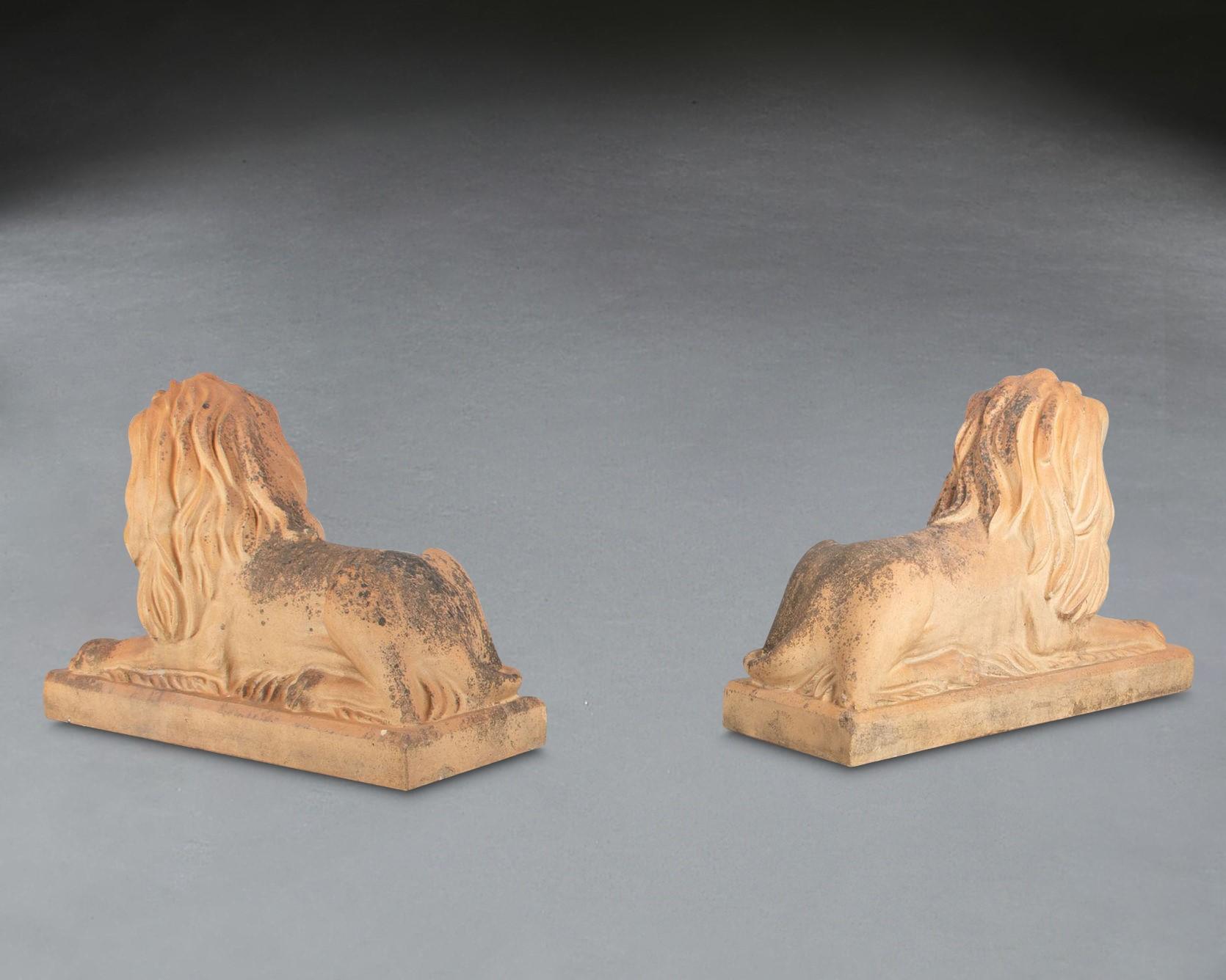 Grande coppia di leoni in terracotta del XIX secolo in vendita 3