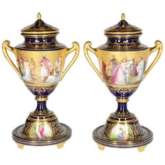 Large Pair of 19th Century Vienna Porcelain Urns